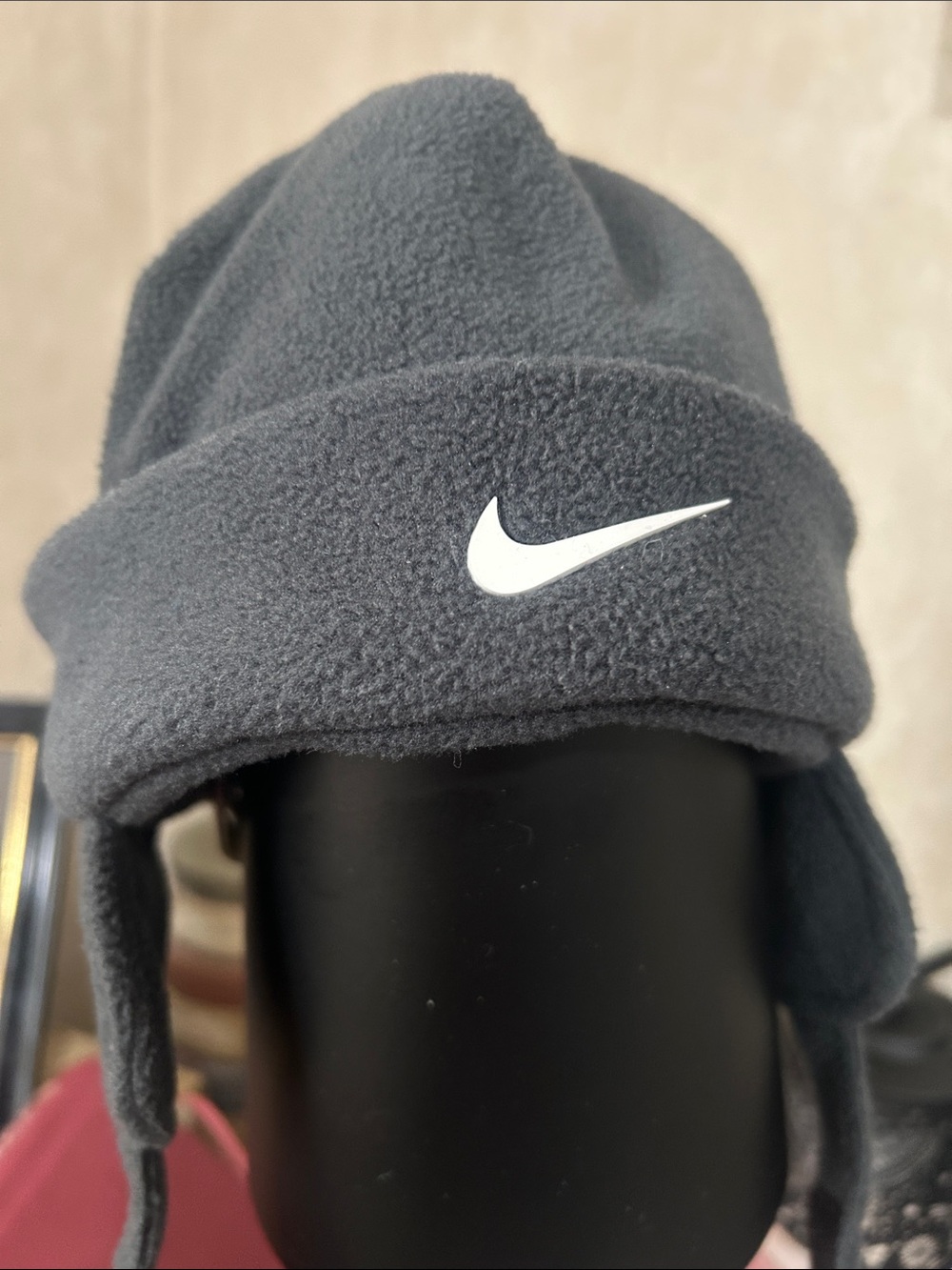 Nike Black Fleece Trapper Hat with White Swoosh Accent